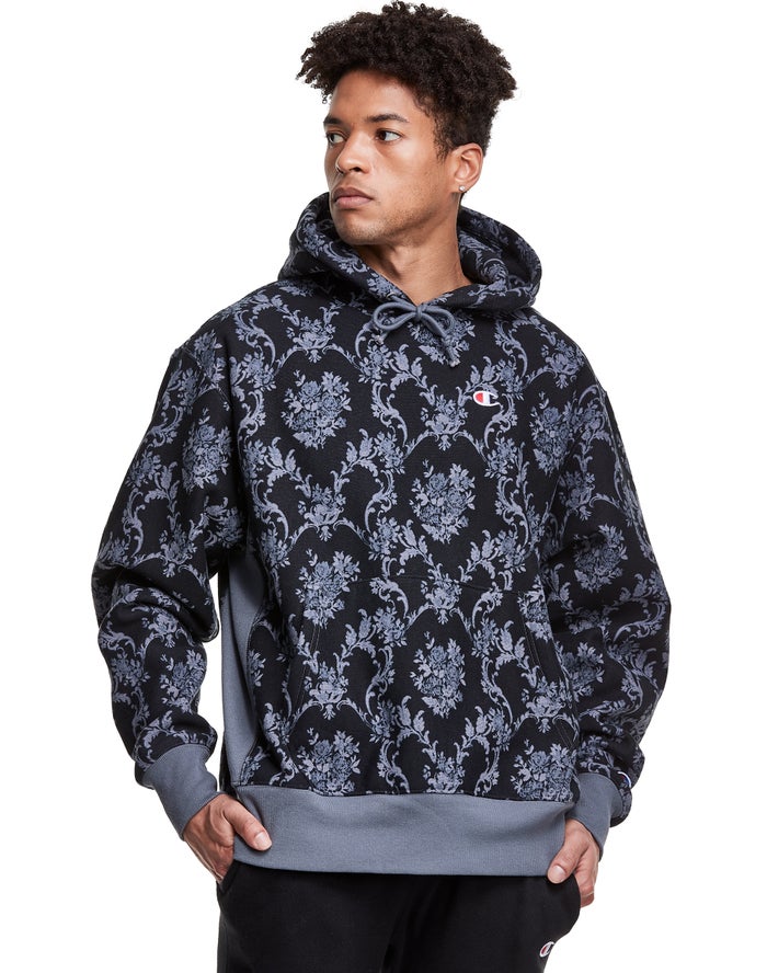 Champion Hoodie Heren - Grijs/Zwart - Reverse Weave All Over Print ( 821346-RUG )